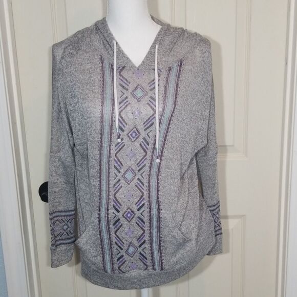 💲✂️Empyre Cleo Hacci Grey & Tribal Print Knit Hoodie - Picture 2 of 7